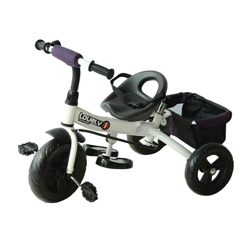 HOMCOM Triciclo para Crianças com Capota de Ferro, Plástico e Tela Cor Roxo e Branco 92x51x110 cm