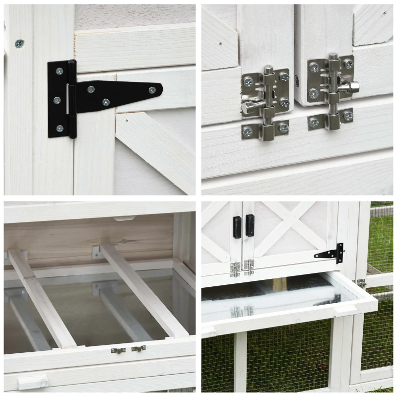 PawHut Galinheiro Exterior de Madeira de Abeto com Zona Aberta Chocadeira Bandeja Removível e Teto Dobrável 180x80,5x130cm Branco e Verde