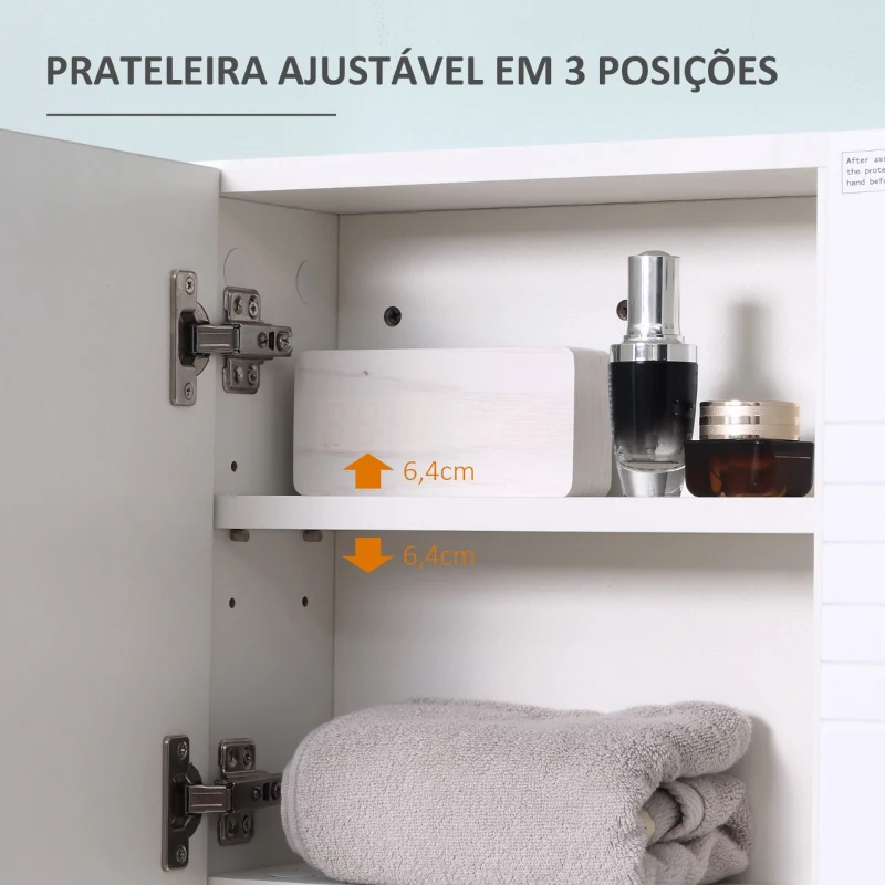 Kleankin Armário Casa de Banho com Espelho Móvel Auxiliar Montado na Parede com Prateleira Aberta e 2 Portas com Prateleira Interior Ajustável 54x15x55cm Branco