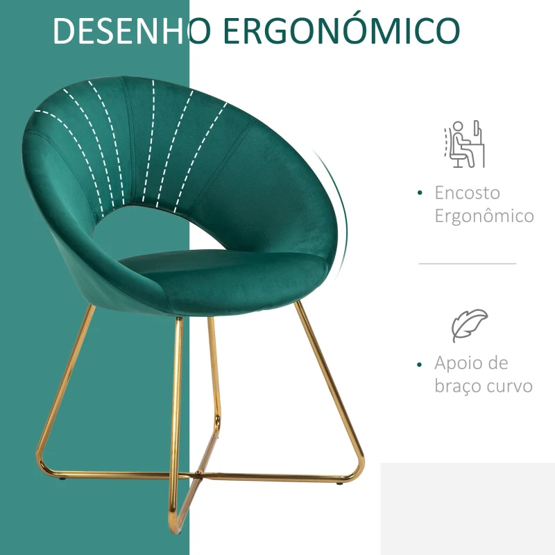 HOMCOM Cadeira estofada vintage de veludo macio para sala de estar com encosto curvado e pernas douradas 68x54x84 cm Verde