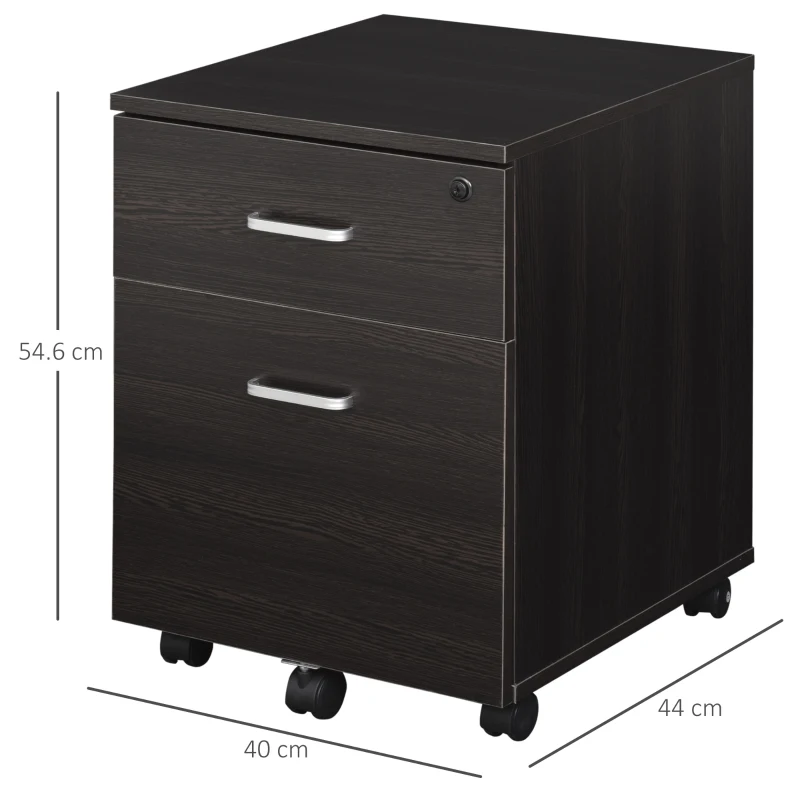Vinsetto Bloco de Gavetas para Escritório Móvel de Arquivos com 5 Rodas Fechadura para Escritório Secretária 40x45x55,6cm Wengué