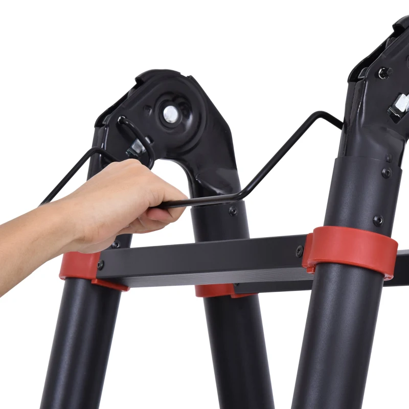 HOMCOM Escada telescópica multifuncional de alumínio de 3,8M 2 formas Estrutura de escalada portátil interna Externa Doméstica Preto