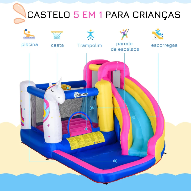 Outsunny Castelo inflável infantil com piscina escorregador cama de salto e bolsa de transporte 380x320x210 cm Multicolor