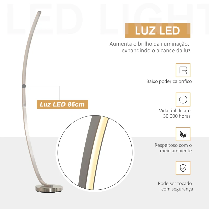 HOMCOM Luminária de piso com luz LED amarela Base de metal  Pedal interruptor Design elegante Potência máx. 18 W 50x23x149cm Prata