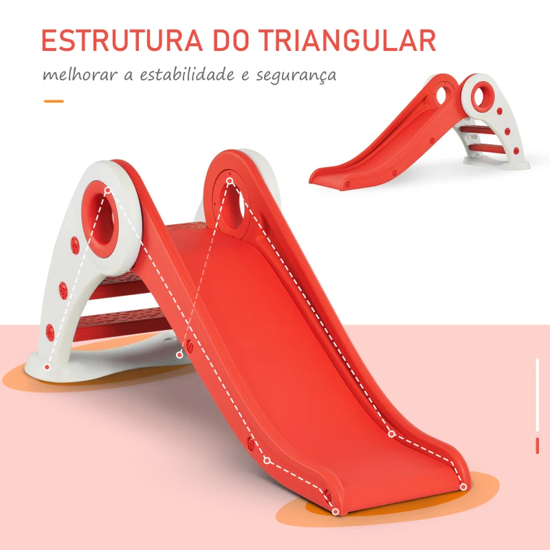 HOMCOM Escorrega infantil para crianças acima de 3 anos dobrável com escada e rampa 120x50x56 cm Vermelho