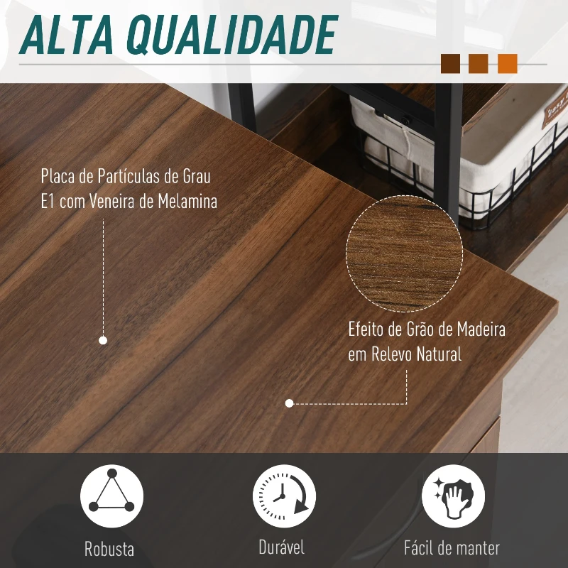 HOMCOM Secretária para escritório com prateleiras de armazenamento gaveta bandeja do teclado 120x 60x 74cm Cor de noz