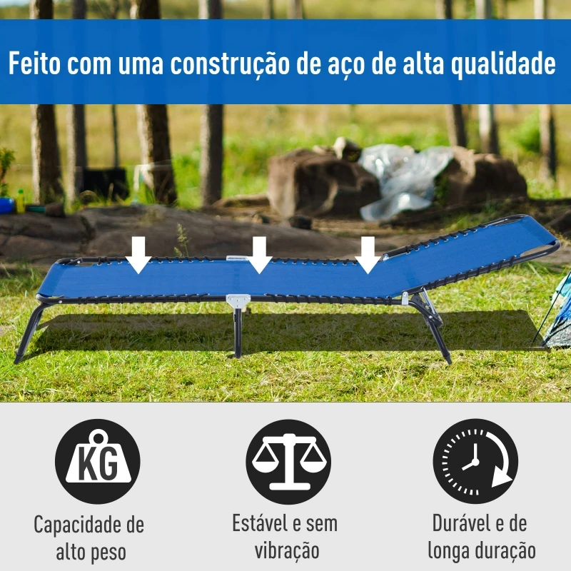 Outsunny Espreguiçadeira de jardim reclinável dobrável e ajustável com 4 posições com sistema de laço Estrutura de Aço 197x58x76 cm Azul escuro