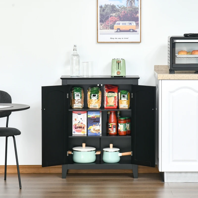 HOMCOM Aparador de Cozinha Móvel Auxiliar de Armazenamento com 2 Portas e Prateleiras Ajustáveis para Sala de Estar Entrada 70x30x90cm Preto