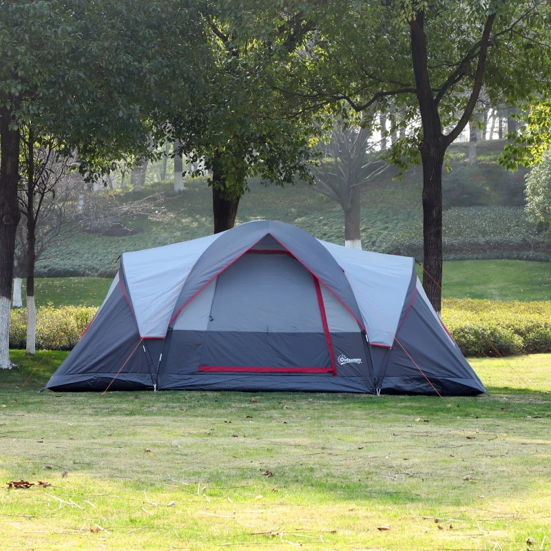 Outsunny Tenda de Campismo para 4-5 Pessoas Impermeável 3000mm+ Anti UV com Bolsa de Transporte e Gancho para Luz 455x230x180cm Cinza