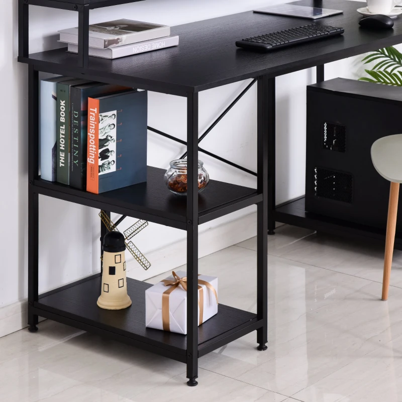 HOMCOM Mesa para Computador com Prateleiras Pés Ajustáveis ​​Moldura de Metal 140x60x93 cm