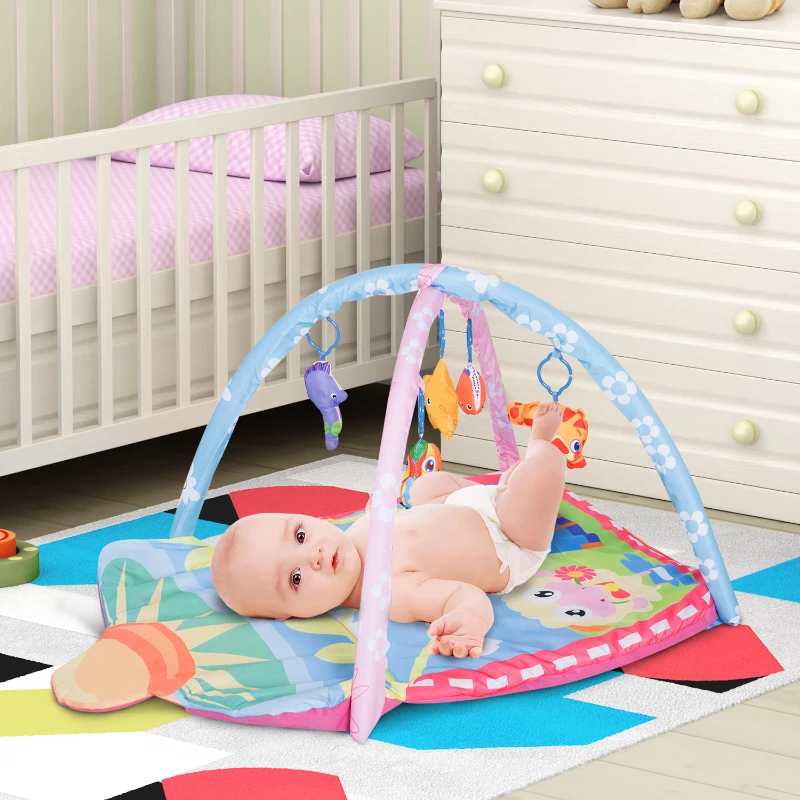 HomCom   Cobertor de bebê Almofada de jogo com 5 animais pendurados 92x65x45cm