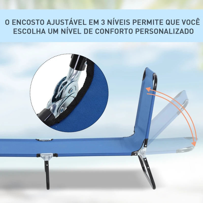 Outsunny Espreguiçadeira dobrável reclinável com ângulo ajustável de 3 posições para exterior carga 120 kg 190x56x28 cm Azul