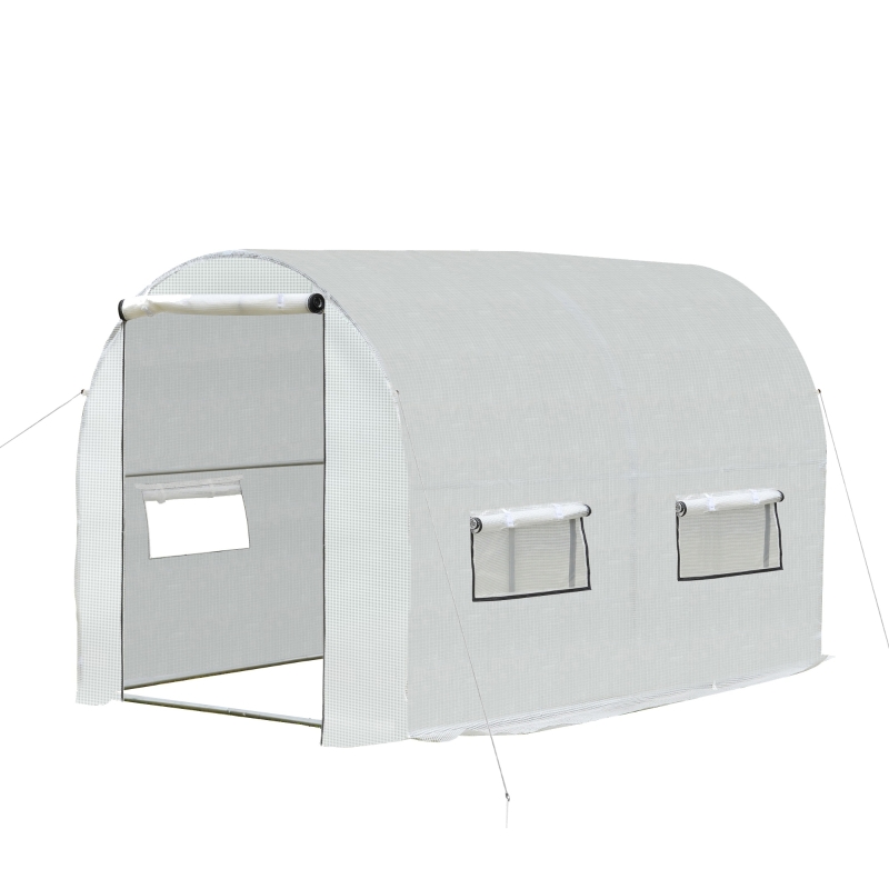 Outsunny Estufa de Jardim Tipo Túnel com janelas e portas Cobertura PE Estrutura de aço 295x200x190cm Branco