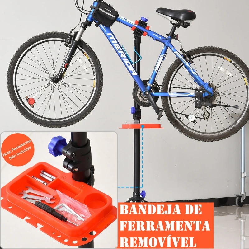 HOMCOM Suporte de Reparo de Bicicleta Dobrável e Estábulo Ajustável a 110-180 cm com 4 Pernas Preto