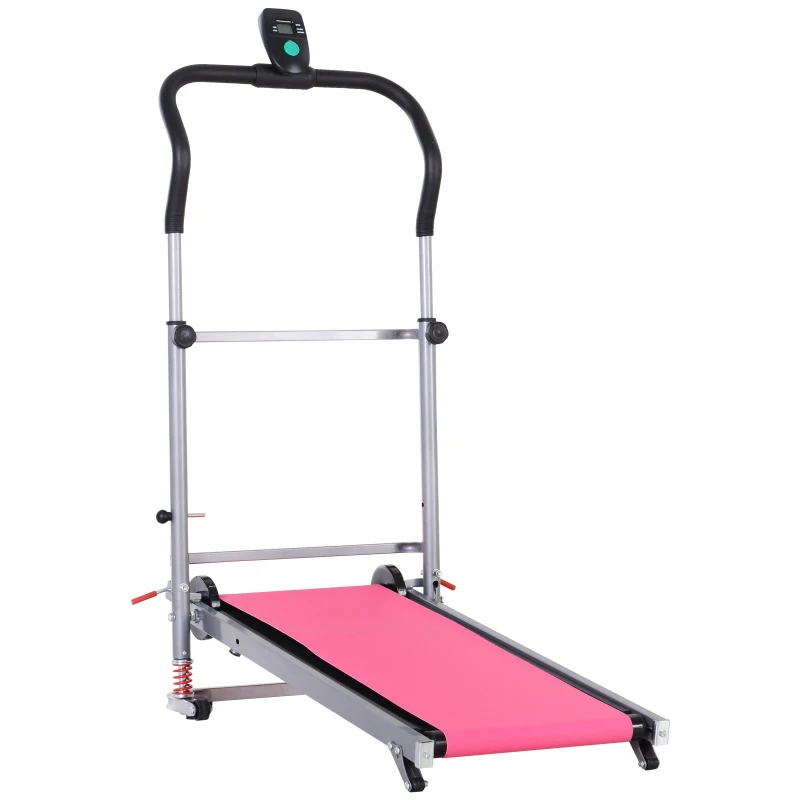 HOMCOM Esteira Portátil Manual Esteira Dobrável Tela LCD 2 Ângulos reclináveis Carga 110kg Altura 112-129cm Vermelho