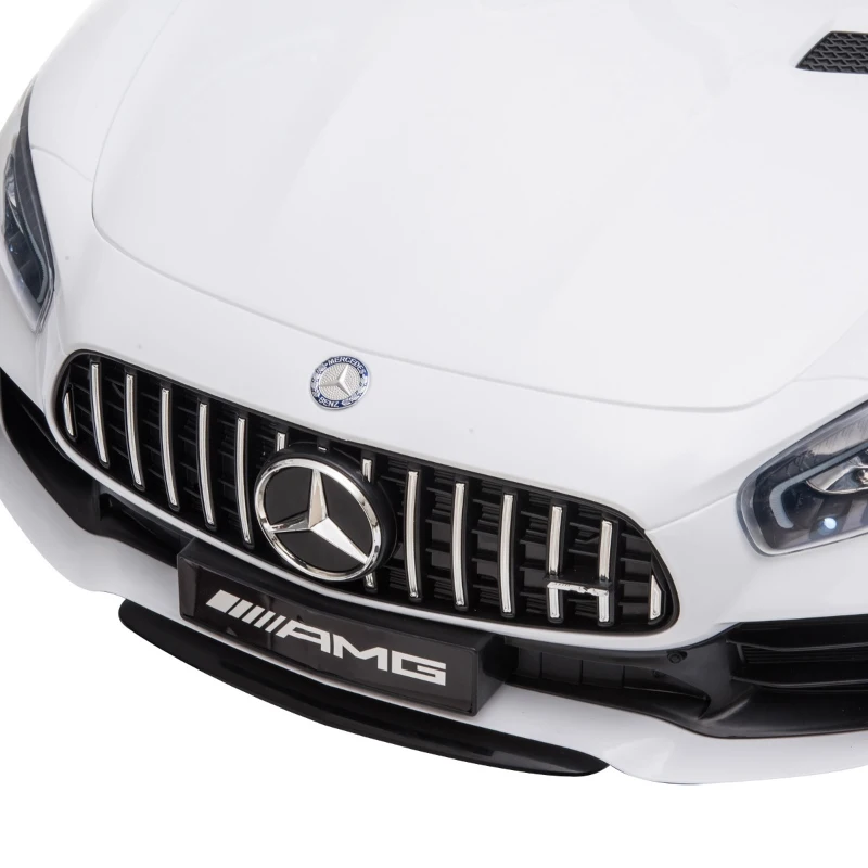 HOMCOM Carro elétrico infantil para 3-5 anos Mercedes GTR licenciado bateria de 12V com controle remoto Porta de abertura dupla Carga 25kg 105x58x45 cm Branco