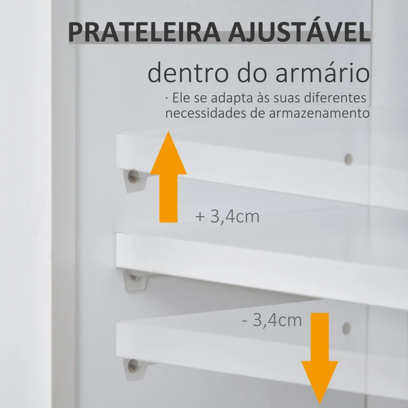 kleankin Gabinete de banheiro com grande espelho com prateleira ajustável interna e prateleiras abertas 60x18x63 cm Branco