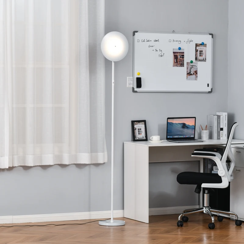 HOMCOM Candeeiro de Pé LED 18W/1800 lm com 3 Brilhos Ajustáveis Ecrã Giratório e Base de Metal Candeeiro de Leitura Moderno para Sala de Estar Dormitório Ø28x171,5cm Branco