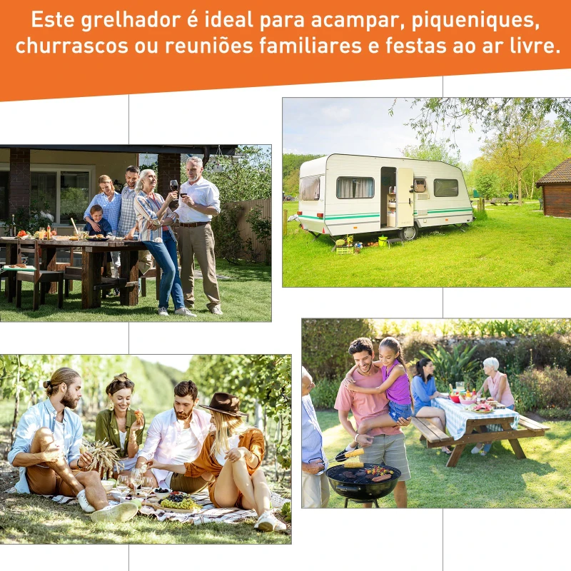 Outsunny Barbecue a Carvão de Mesa Compacta com Termômetro e Alças para Jardim Exterior Campismo 50x35x39 cm Preto