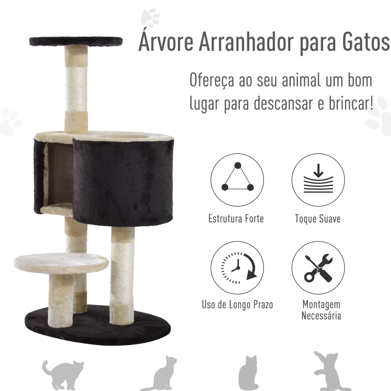 PawHut Arranhador Gato Creme e Preto Peluche 50 x 40 x 98 cm