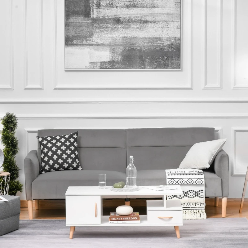 HOMCOM Sofá Cama Convertível e Reclinável com Apoios de Braços e 2 Encostos Ajustáveis Separadamente em 3 Posições Aveludado 196x85x82 cm Cinza