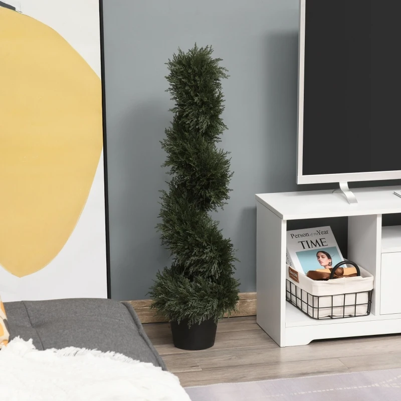 Outsunny Planta decorativa artificial de 90 cm com vaso de cedro com poda em espiral topiaria de 650 folhas verde escuro