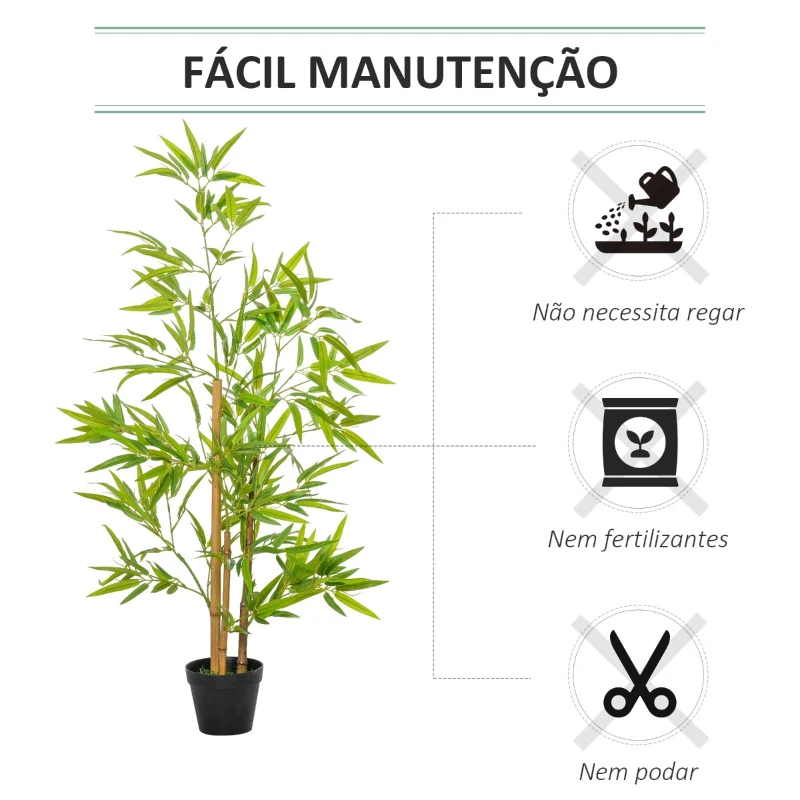 Outsunny Planta de Bambú Artificial no Vaso 120cm Planta Artificial Decorativa para Interior e Exterior Casa Sala de Estar Escritório Verde