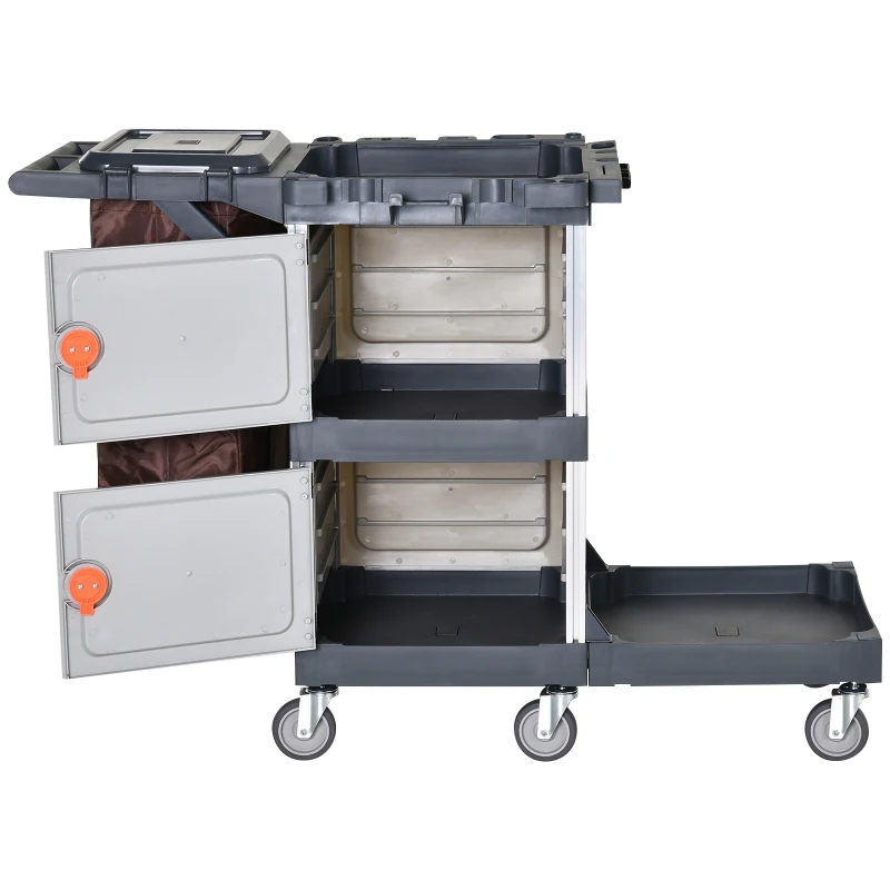 HOMCOM Carrinho de limpeza profissional com saco de lixo com rodas com tampa 131x56x93 cm