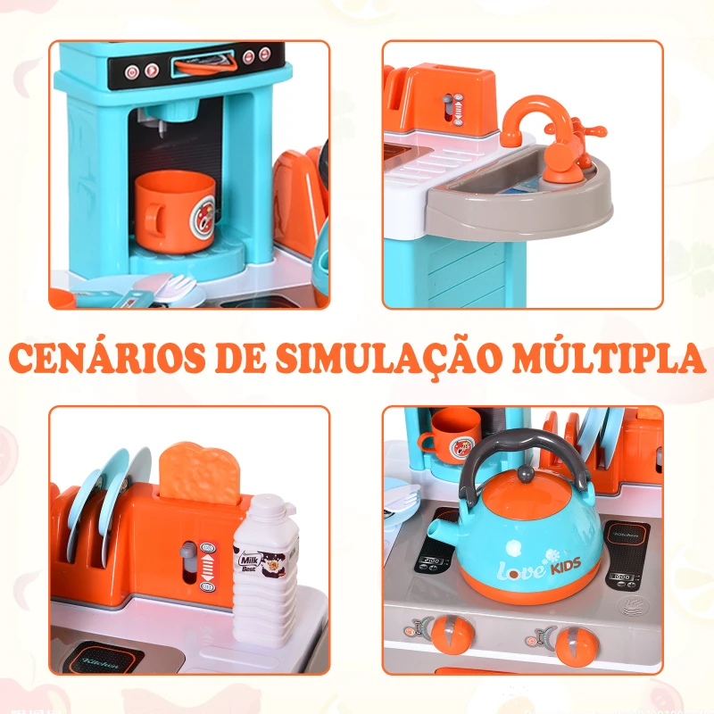 HOMCOM Conjunto de brinquedos de cozinha para crianças acima de 3 anos Luzes e sons educacionais azul