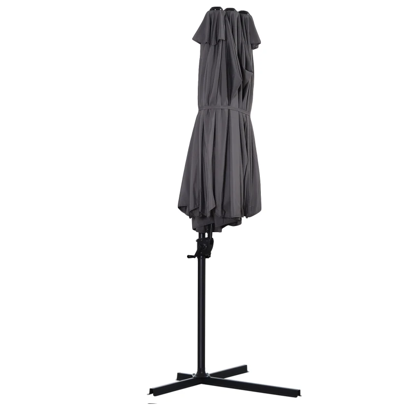 Outsunny Chapéu de Sol Duplo Inclinável para Jardim Terraço Chapéu de Sol Excêntrico à Manivela com 12 Hastes de Aço 270x440x250cm Cinza