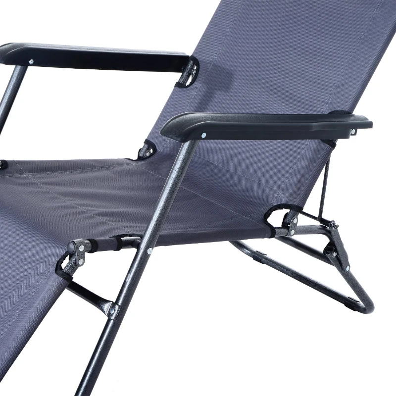 Outsunny Espreguiçadeira Reclinável Dobrável com Encosto Ajustável Apoio de Braço e Apoio para os Pés Carga 136 kg 135x60x89cm Cinza