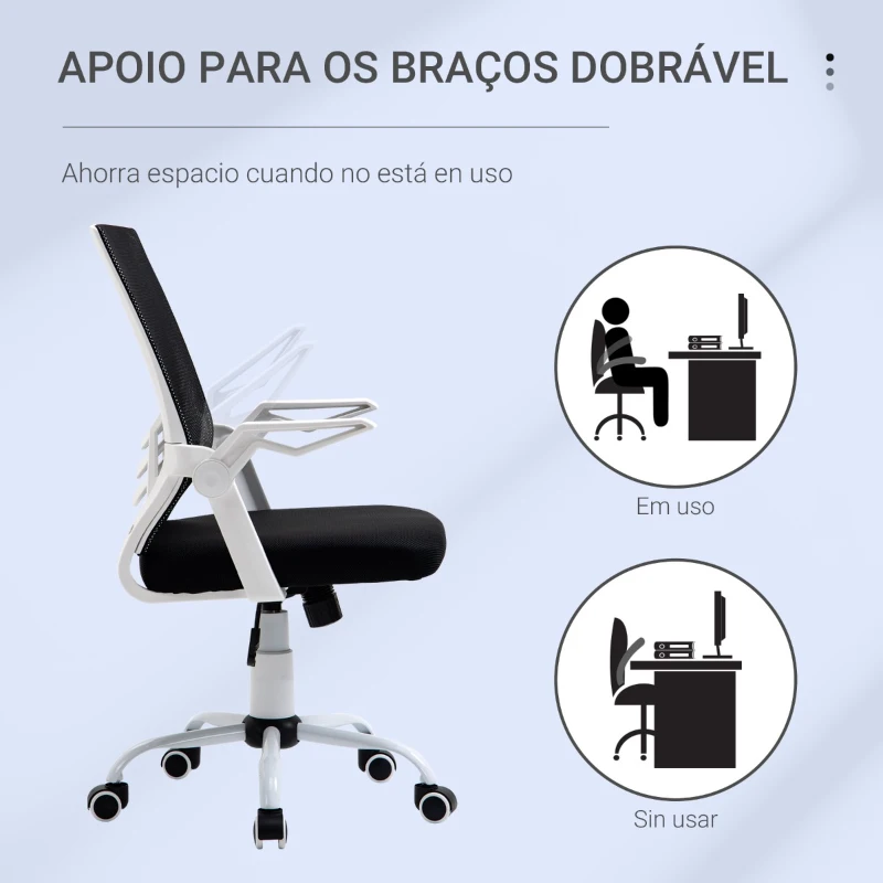 Vinsetto Cadeira de Escritório Ergonômica Giratória com Altura Ajustável Apoio para os Braços Dobrável Suporte Lombar e Encosto Transpirável 62,5x55x94-104cm Preto