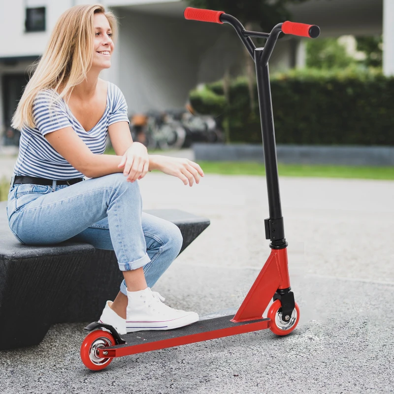 HOMCOM Trotinete de Acrobacias e Saltos Trotinete Freestyle para Adolecentes acima de 14 anos e Adultos Carga 100kg 68x46x84cm Vermelho