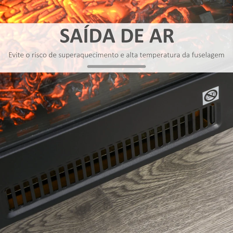 HOMCOM Lareira elétrica com chama realística 1800W preto