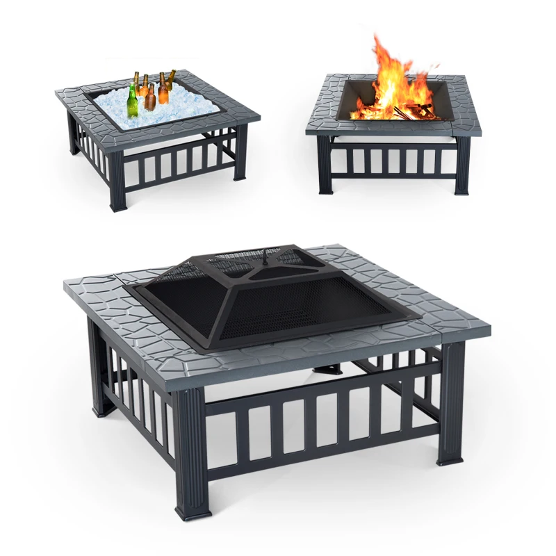 Outsunny Braseiro Exterior de Metal Multifuncional tipo Esquentador 3 em 1  para Terraço e Jardim 81x81x46cm Preto