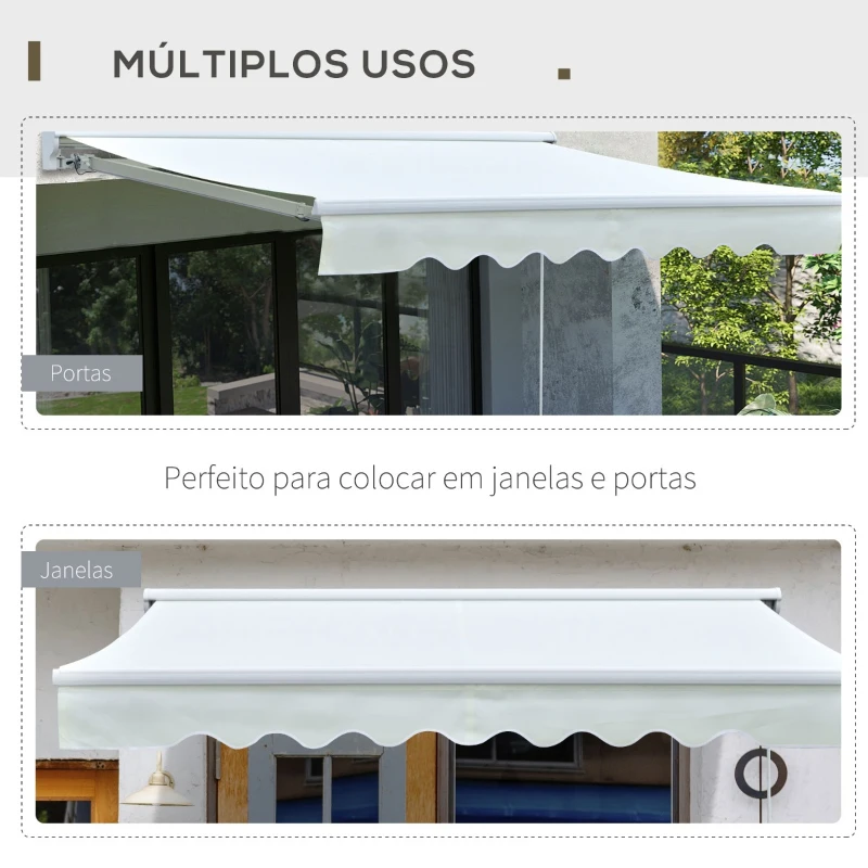 Outsunny Toldo Retrátil de Parede 250x200cm com Manivela e Controle Remoto LED Ângulo Ajustável para Exterior Varanda Jardim Terraço Alumínio Branco