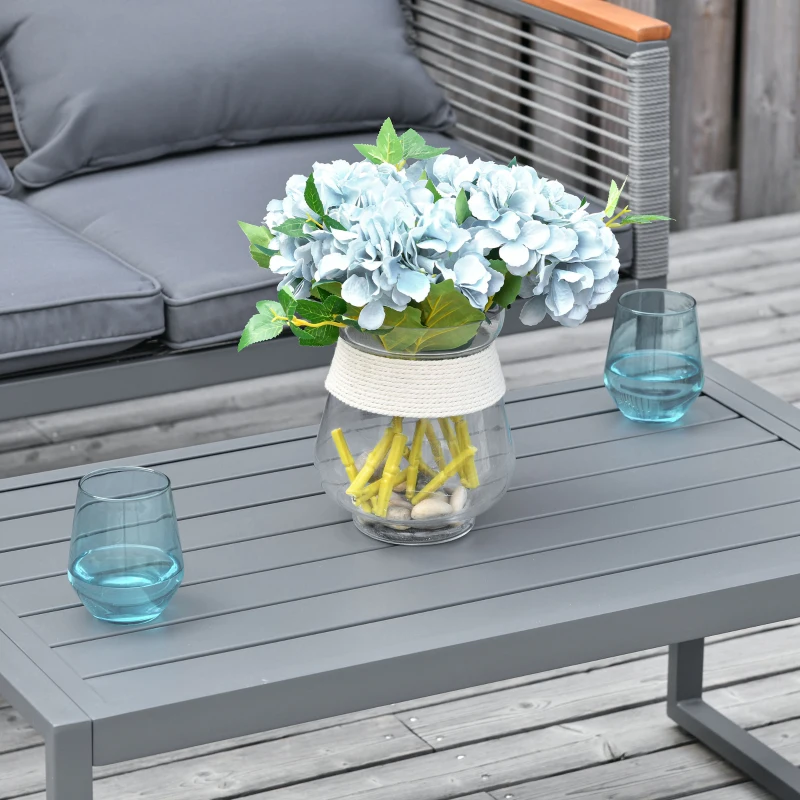 Outsunny Conjunto de móveis de jardim de 4 peças vime com 1 mesa de centro 1 sofá duplo e 2 cadeiras Almofadas acolchoadas para pátio terraço Cinza