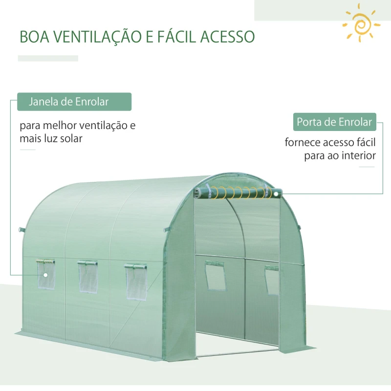 Outsunny Cobertura de Estufa com 6 Janelas e Porta para Jardim Anti-UV PE 300x200x200 cm Verde