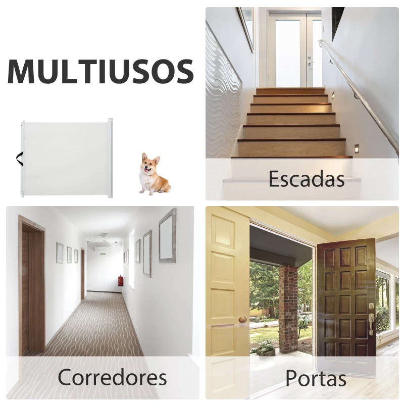PawHut Barreira Separadora Animais de Estimação Ajustável Grade Cães bebés e Crianças Textileno - 115x82,5 cm