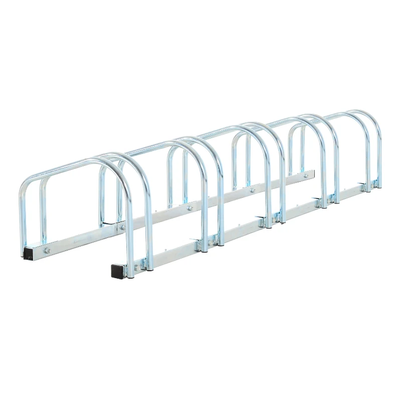 HOMCOM Estacionamento para 5 Bicicletas Suporte de Aço para Estacionar Bicicletas no Chão para Interior e Exterior 130x33x27cm Prata