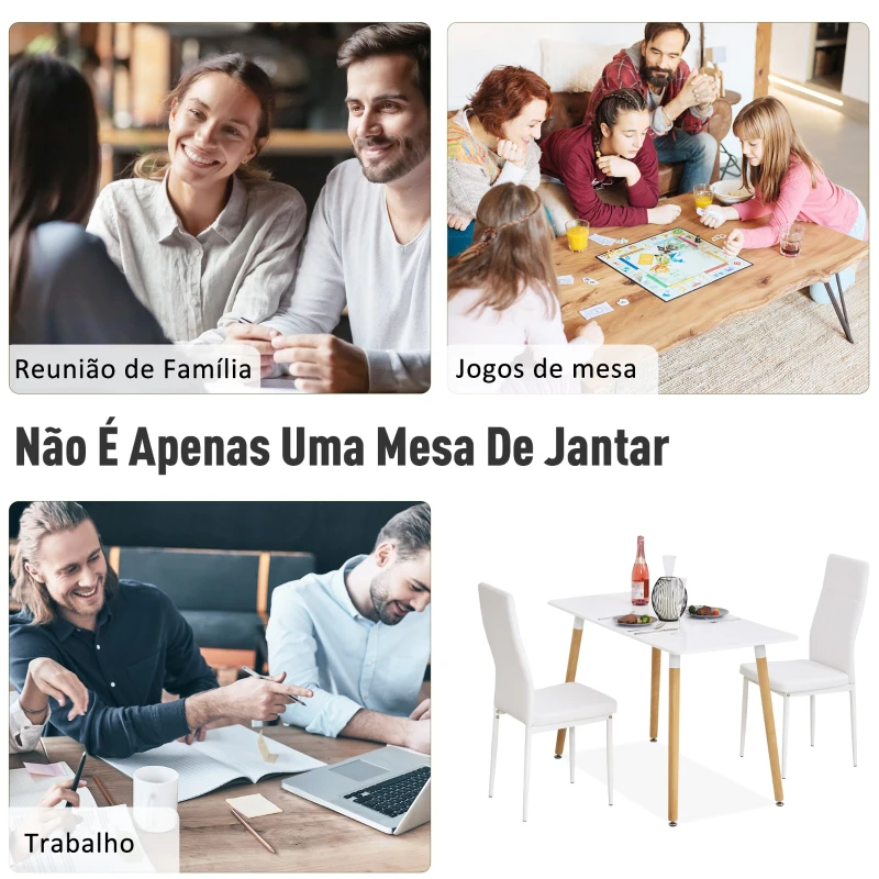 HOMCOM Mesa de Sala de Jantar Estilo Nórdico Mesa de Cozinha com Pés de Madeira de Faia Estrutura de Metal 120x60x75 cm Branco
