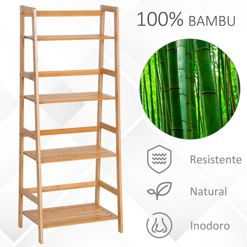 HOMCOM Estante de Bambu com 4 Prateleiras Estante em Forma de Escada para Sala de Estar Escritório 48x31,5x120 cm Madeira