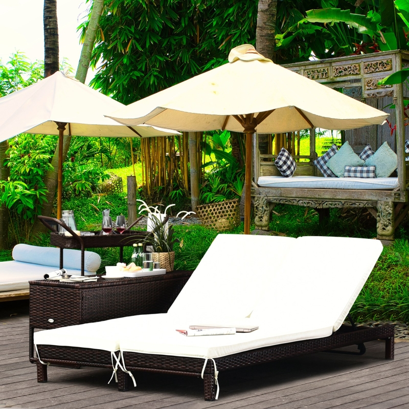 Outsunny Conjunto de espreguiçadeiras de piscina 2 lugares 195x120x28cm Creme