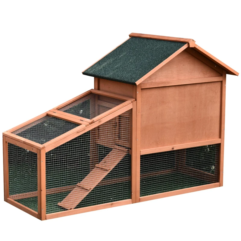 PawHut Casa para Coelhos de Madeira Coelheira para Exterior Teto de Tela de Asfáltica 144x64,5x100 cm Madeira