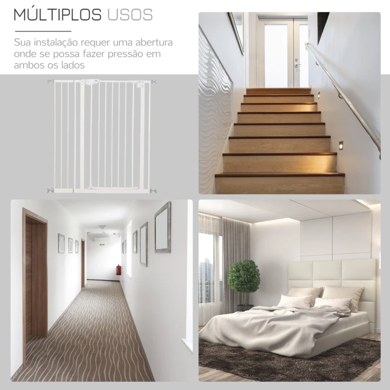 PawHut Barreira de Segurança para Portas e Escadas Barreira para Animais de Estimação com Fechadura Automática Extensível 17,5cm Metal 74-80/91,5-97,5x104,1cm Branco