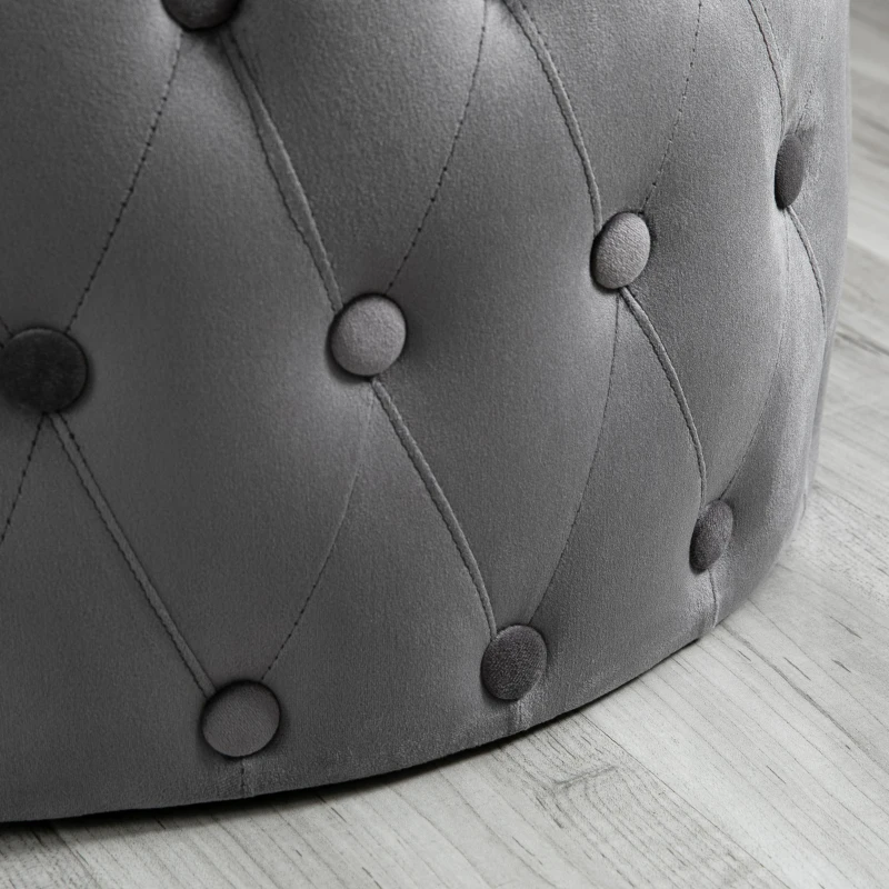 HOMCOM Tamborete estofado em veludo com botões Apoio para os pés acolchoado macio de desenho vintage Φ60x33 cm cinza escuro