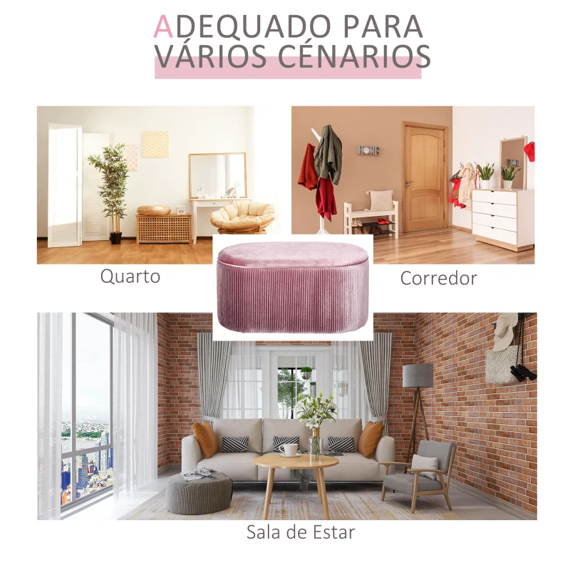 HOMCOM Banco com espaço de armazenamento com assento acolchoado carga máx. 120 kg 81x40x41 cm Rosa