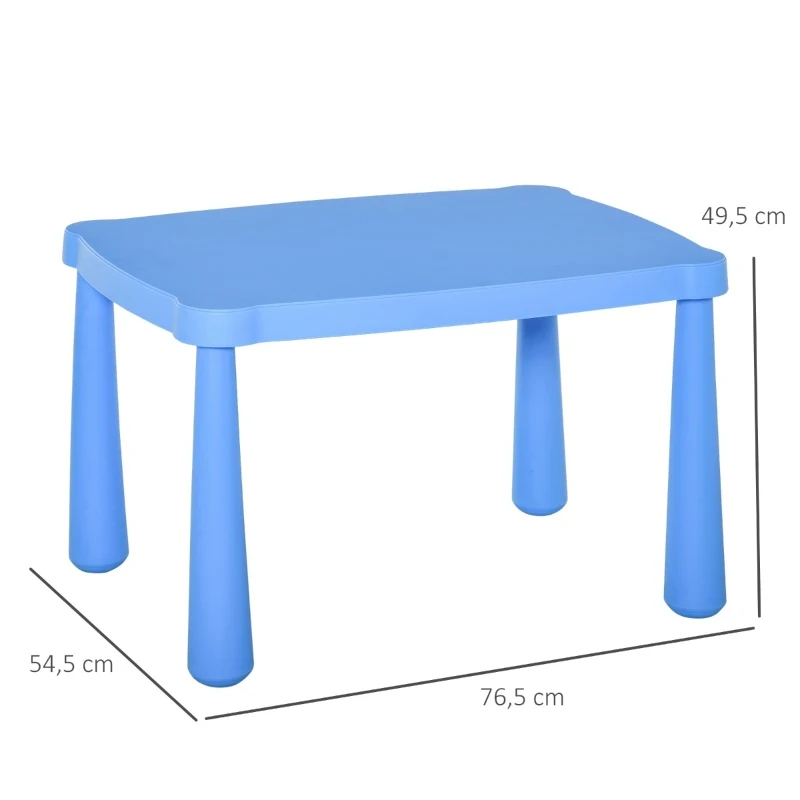 HOMCOM Mesa infantil retangular para crianças acima de 2 anos com pés e arestas redondas para interior e exterior máx. 30 kg 76,5x54,5x49,5 cm Azul