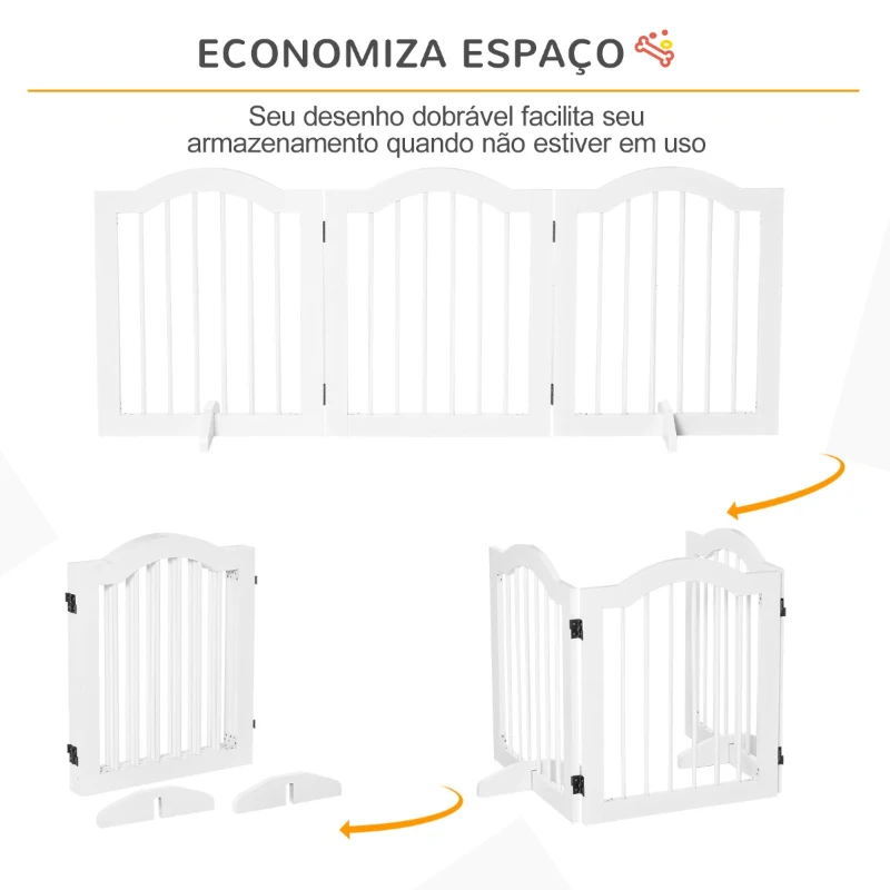 PawHut Barreira de Segurança Dobrável para Cães Pequenos Barreira de Proteção para Animais de Estimação com 3 Painéis e 2 Suportes para Portas Escadas Corredores 154,5x29,5x61 Branco