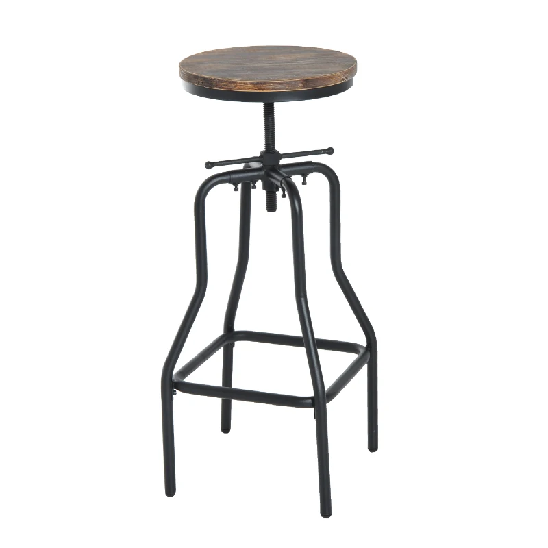 HomCom® Tamborete de Bar Redondo de Madeira Pinho Altura Ajustável 15cm